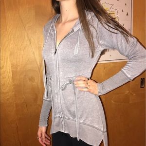 Long grey hoodie with cinched waist